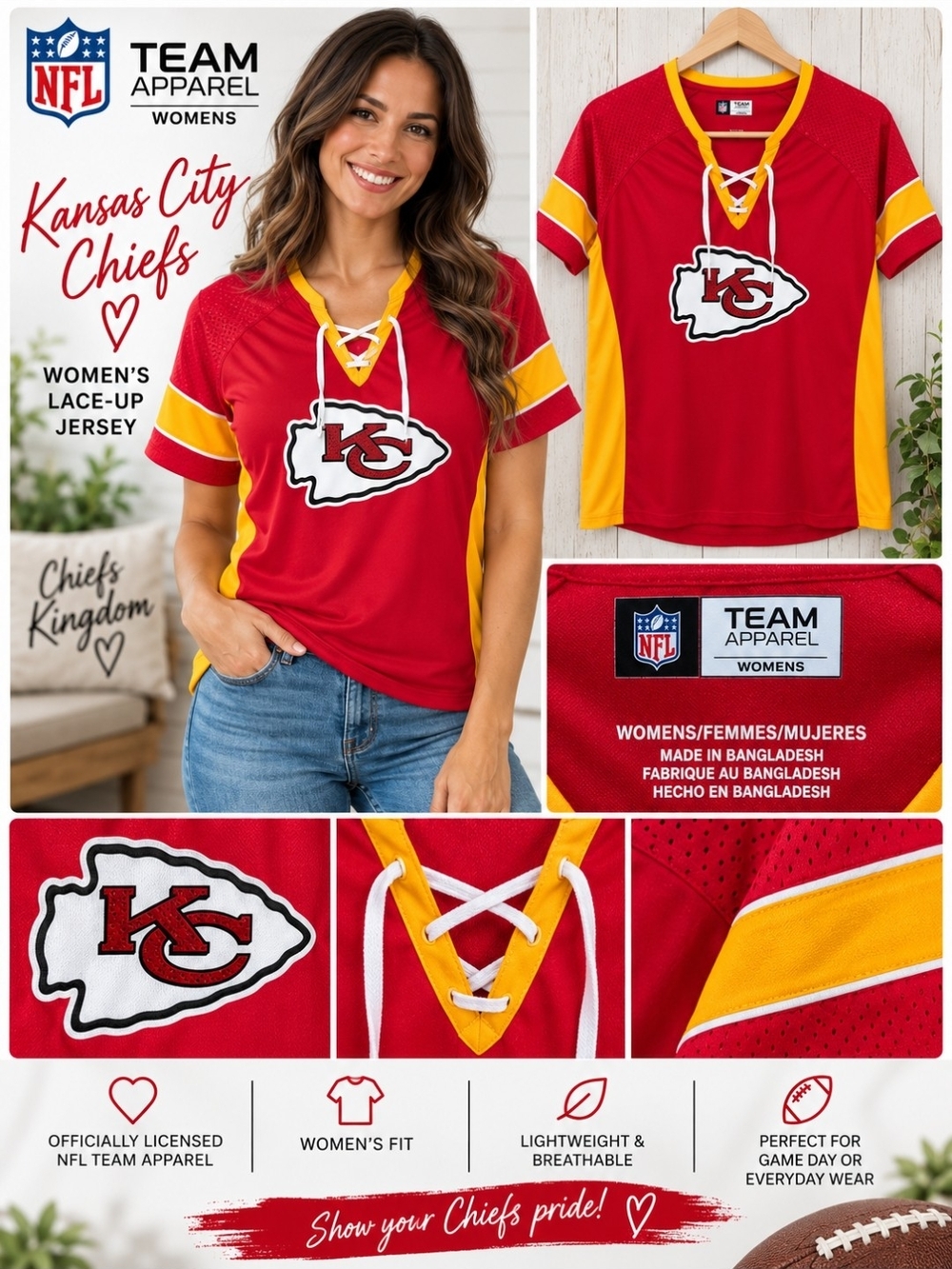 NFL Women's Lace-Up Jersey in Red and Gold